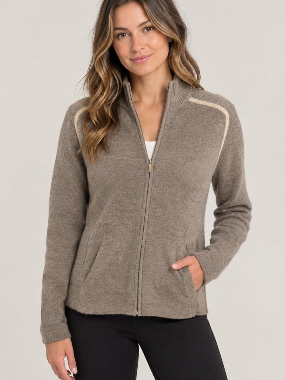 Smartwool 100% Merino Wool Full Zip Jacket Taupe Size Medium